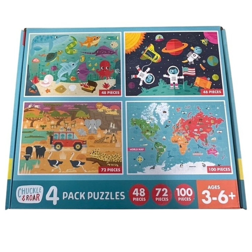 Chuckle & Roar 4 Pack Puzzles Kids Space Safari Ocean World Map 48 72 100 Piece